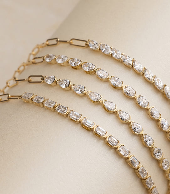 closeup of a collection of mini half tennis bracelets